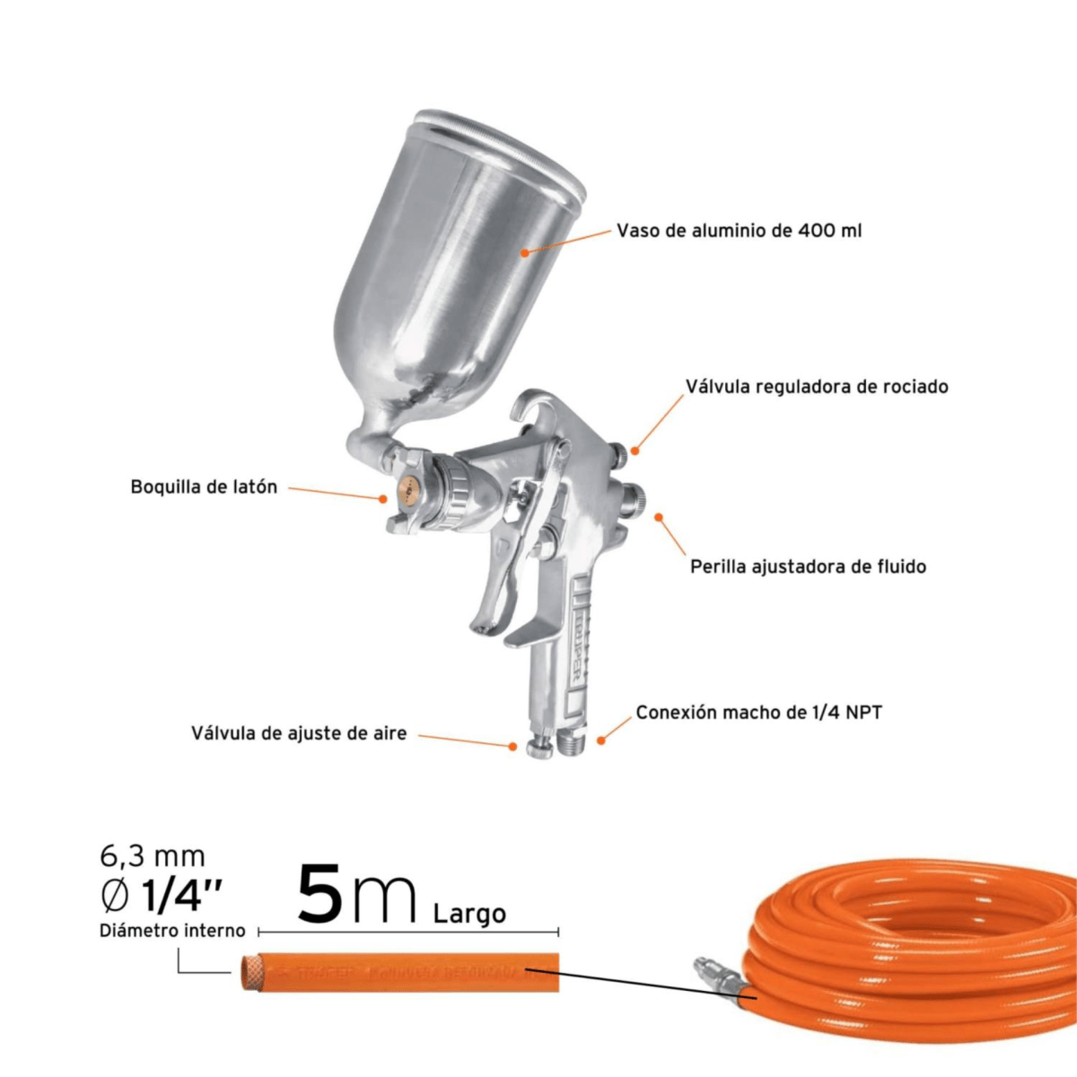compresora de 50L con manguera y pistola de pintar3
